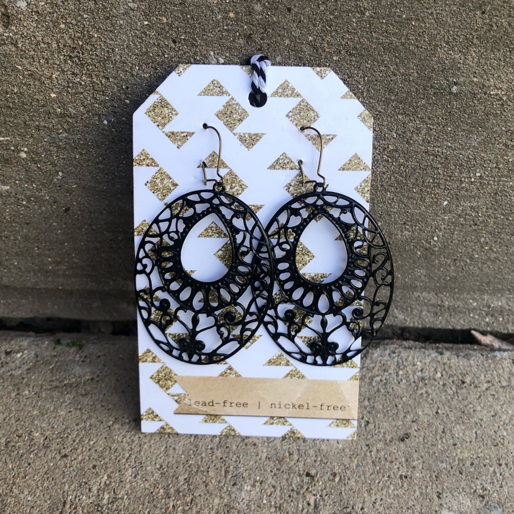 Pressed Black Metal Dangle Earrings